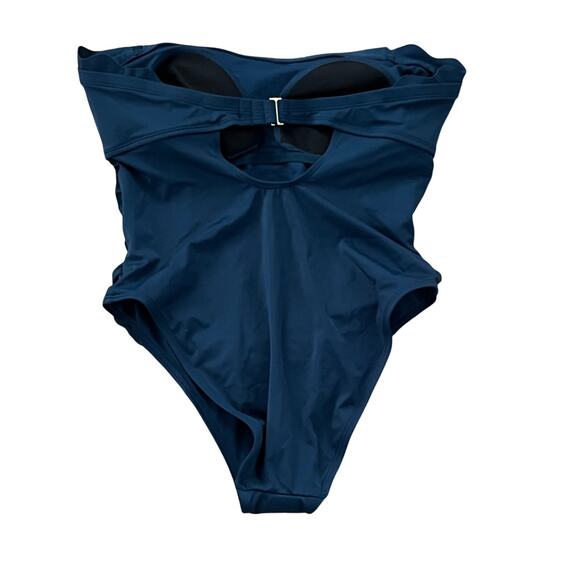 NWOT Shade & Shore Navy One Piece Swimsuit XL 16 Removable Straps Scalloped Neck - Picture 3 of 6
